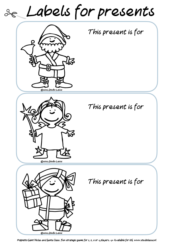 6 Poppetto Christmas labels in black and white to color yourself. Click here or on the image for the PDF